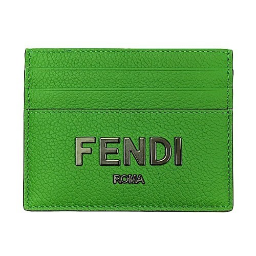 Fendi Logo Leather Card Case Green